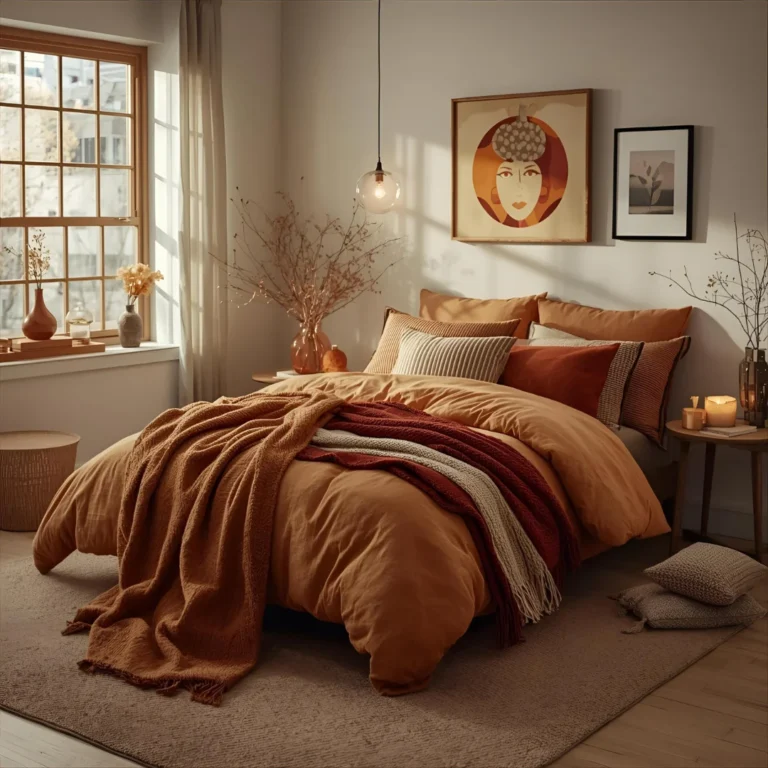 fall-inspired bedroom decorated
