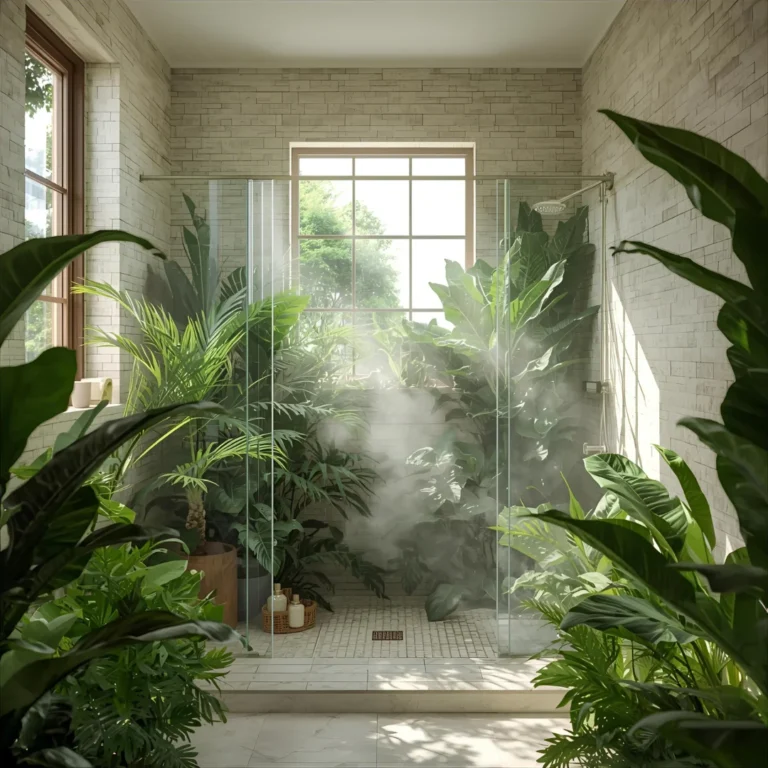 modern bathroom transformed into a lush shower jungle