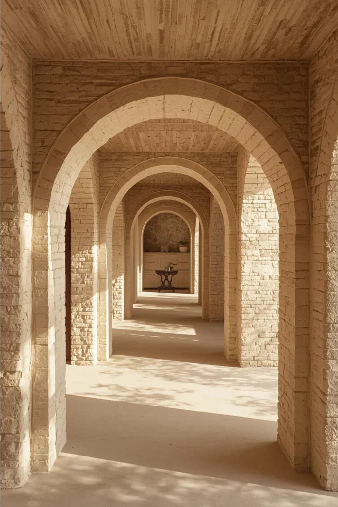 Arched Doorways Textured Stone Walls