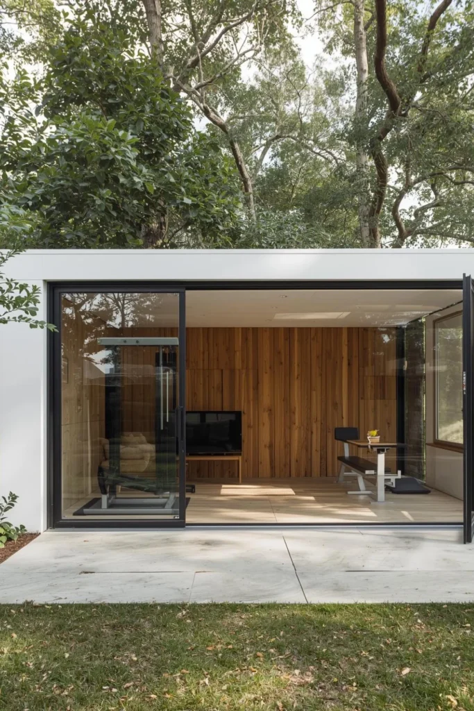 Backyard Gym Shed with Sliding Doors