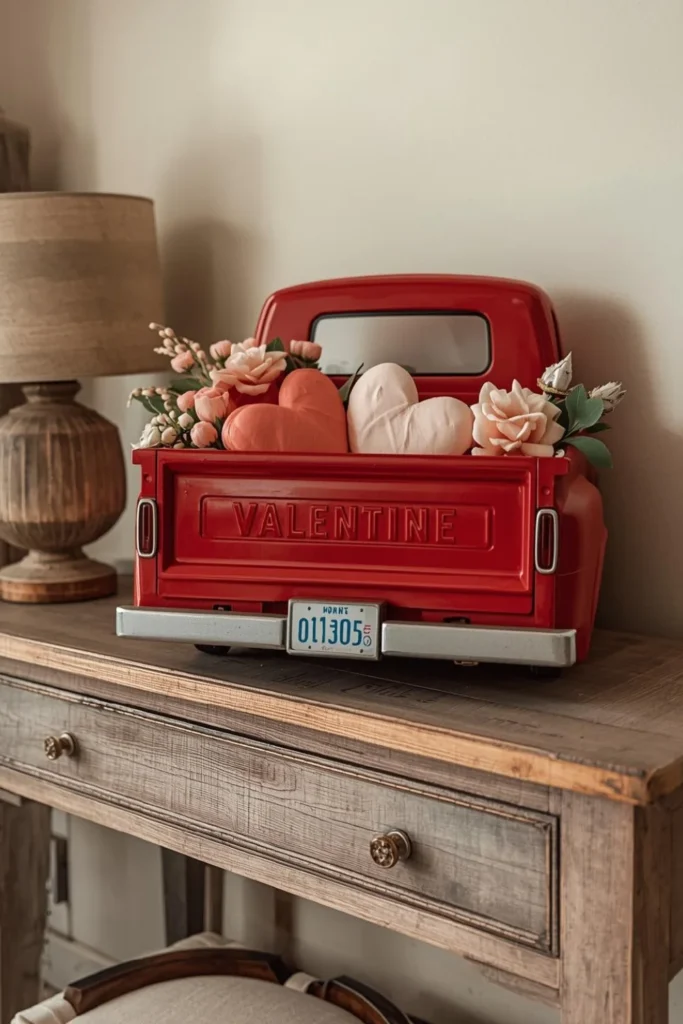Classic Red Truck with Soft Valentine Accents 1