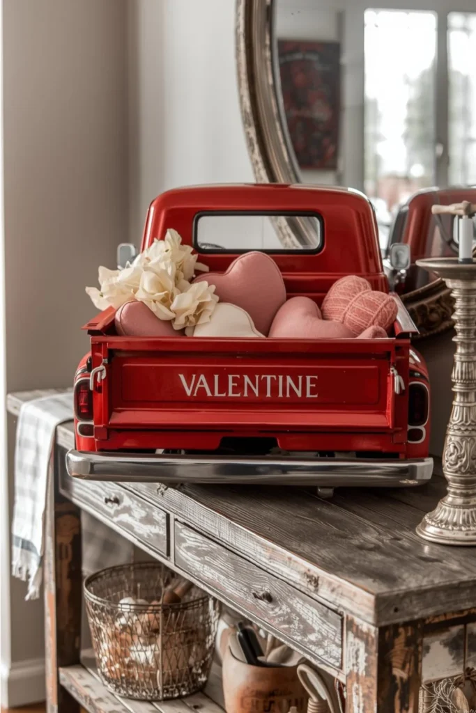 Classic Red Truck with Soft Valentine Accents 2