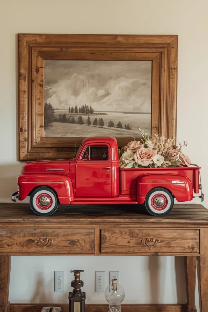 Classic Red Truck with Soft Valentine Accents 3