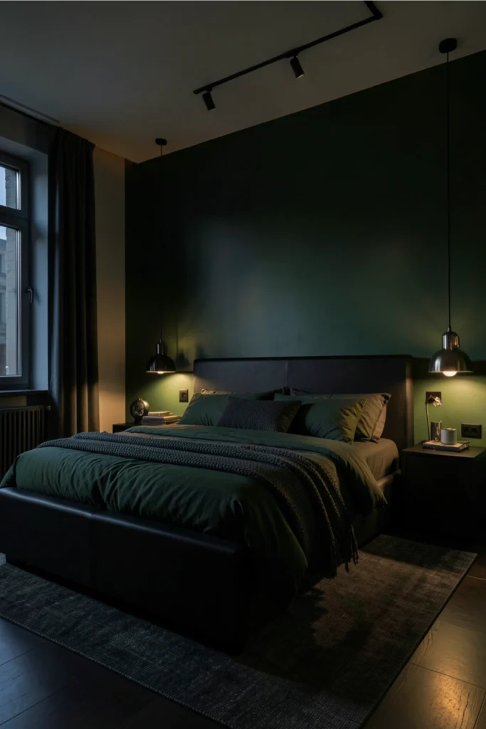 Dark Green And Black Bedroom That Feels Cinematic1