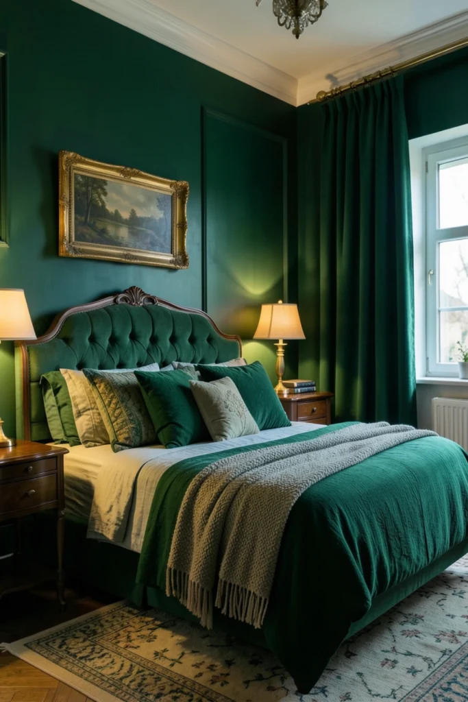 Emerald Green Bedroom That Leans Vintage1