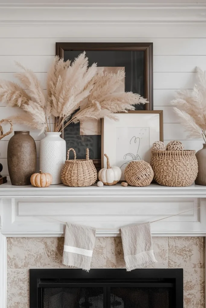 Fall Mantle Decor with Natural Textures1