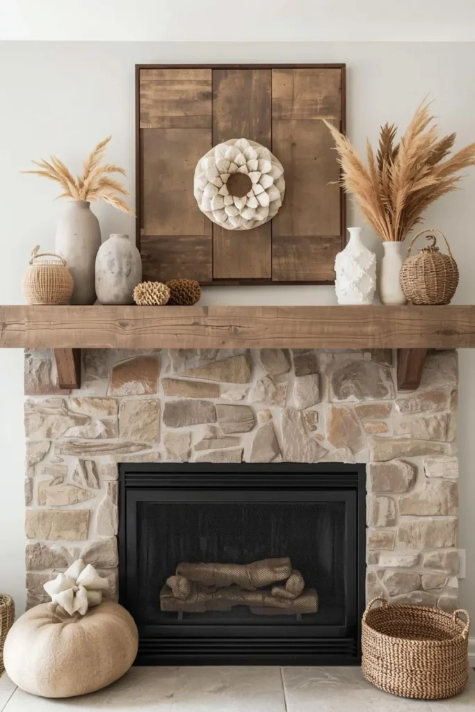 Fall Mantle Decor with Natural Textures2
