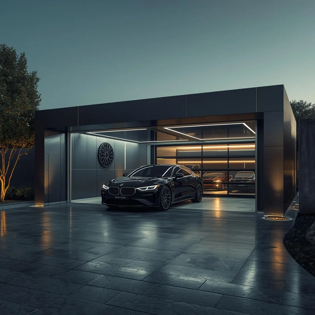Futuristic car garage exterior