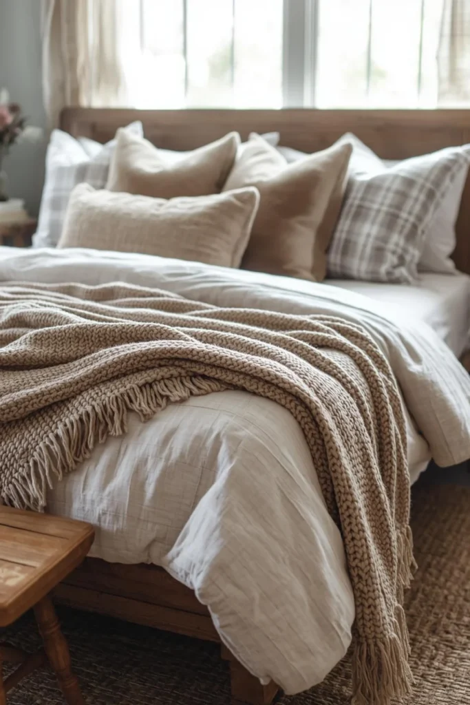 Layered Throws and Cushions for a Rustic Bedroom Reset