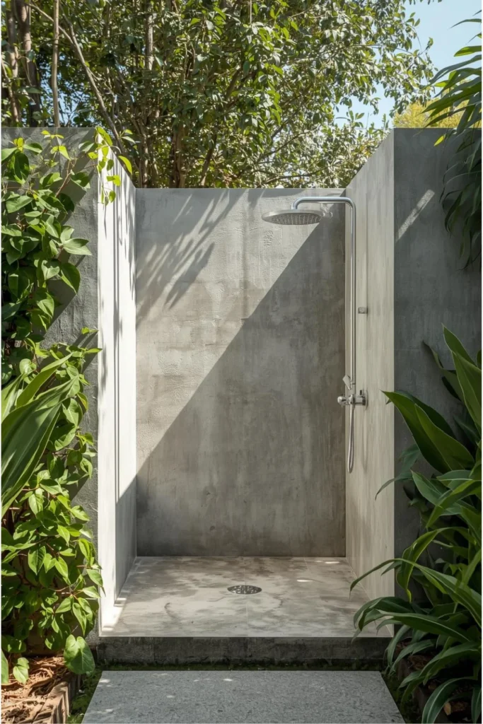 Modern Concrete Outdoor Shower with Greenery1