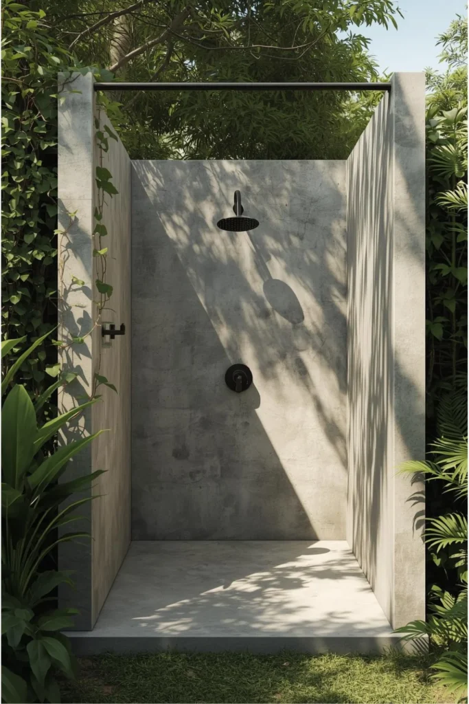 Modern Concrete Outdoor Shower with Greenery2