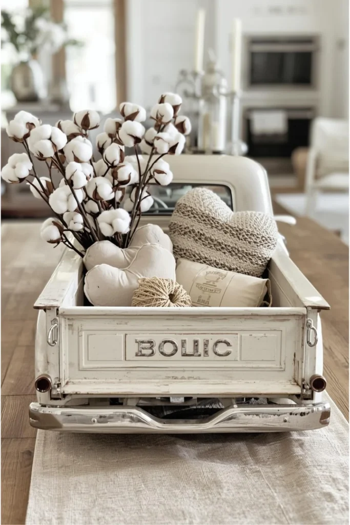 Neutral Farmhouse Truck Display with Rustic Textures 1