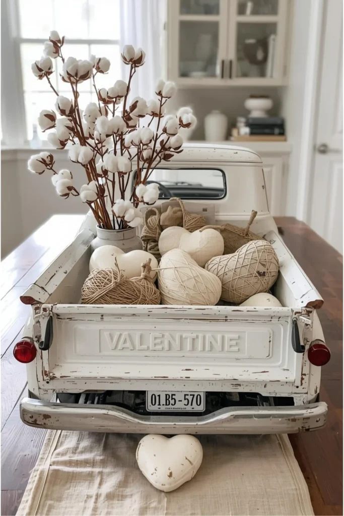 Neutral Farmhouse Truck Display with Rustic Textures 2