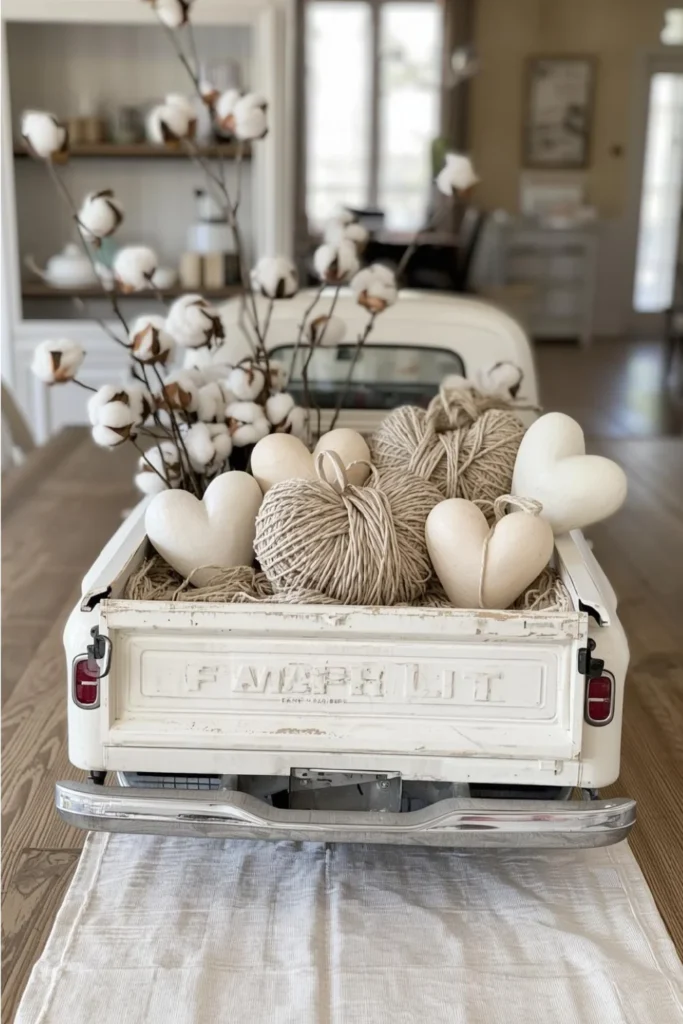 Neutral Farmhouse Truck Display with Rustic Textures 3