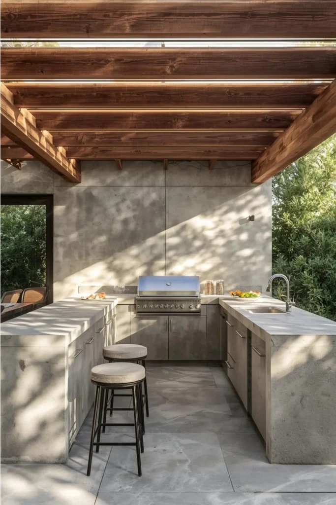 Open Air Concrete Kitchen with Pergola 1