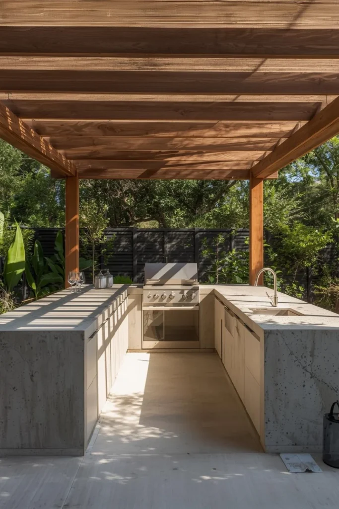 Open Air Concrete Kitchen with Pergola 3