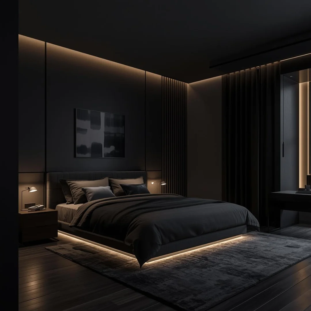 Sleek dark modern male bedroom