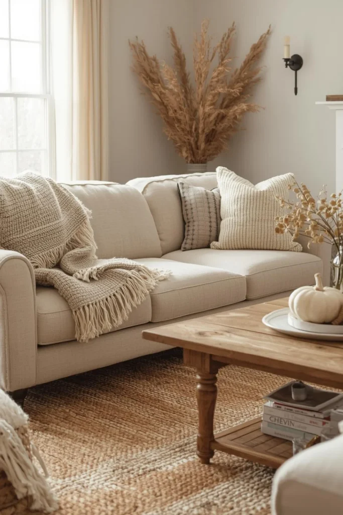 Warm Neutral Living Rooms with Autumn Textures