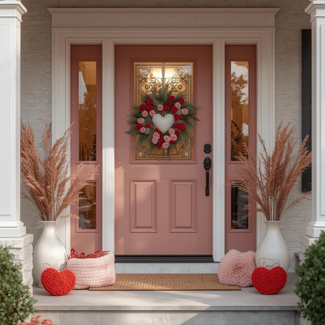 _front door decorated for Valentine’s Day