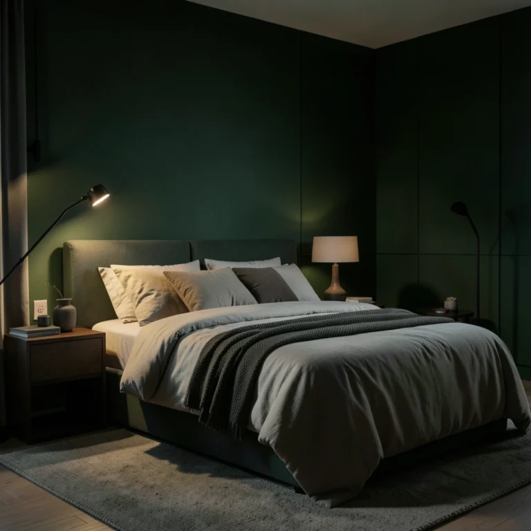 luxurious dark green moody bedroom