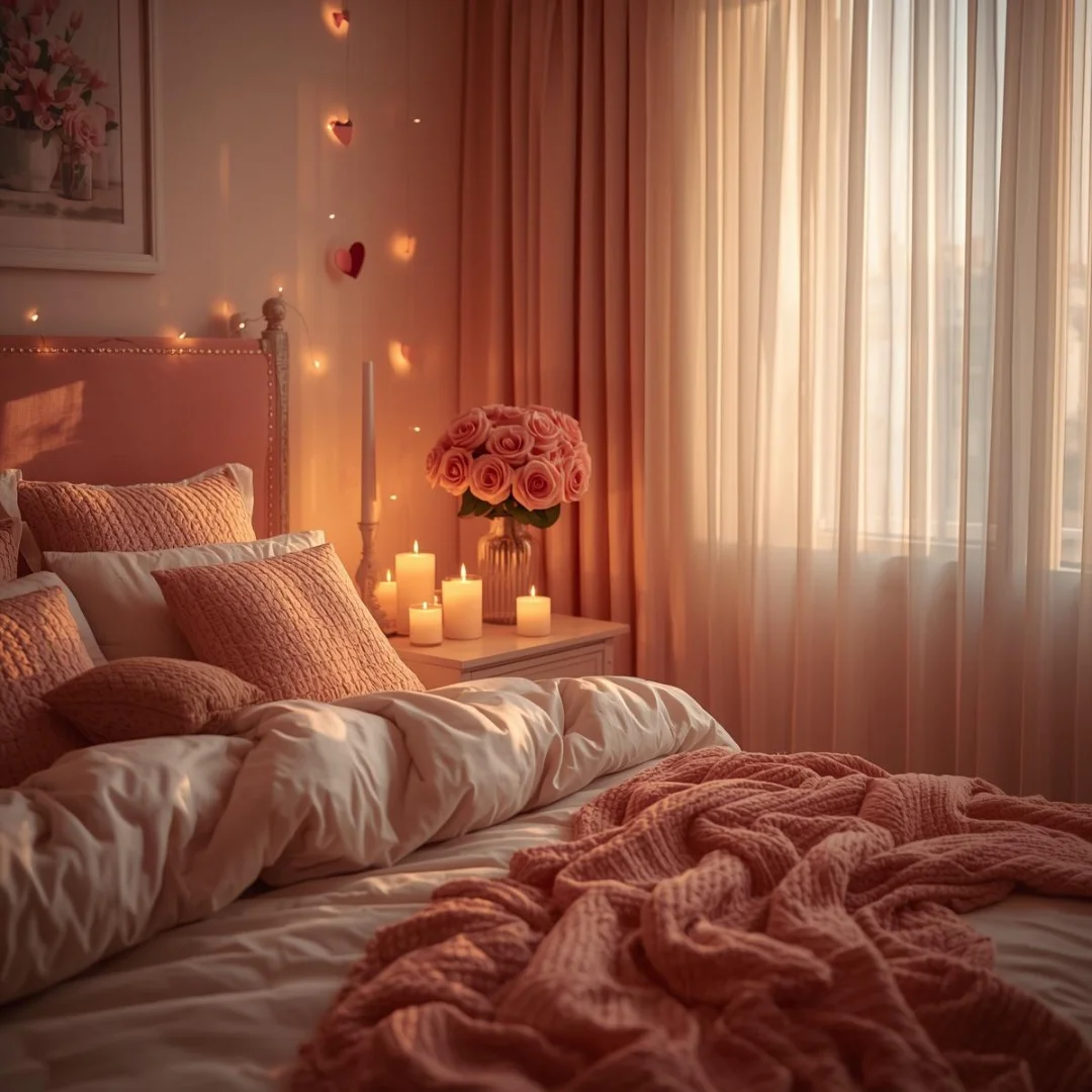 romantic Valentine’s Day styled bedroom