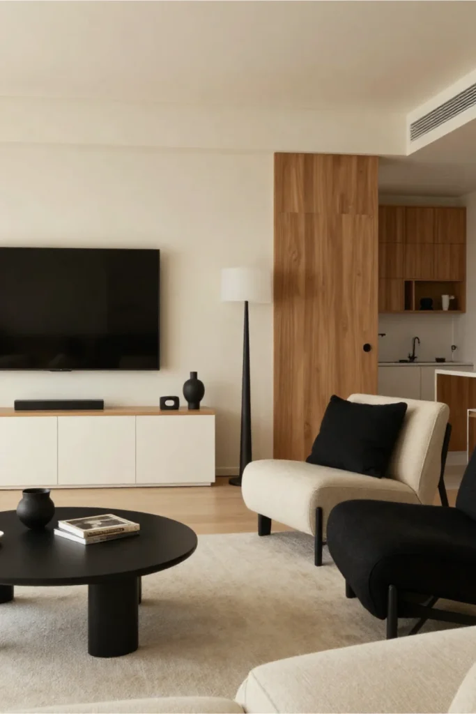 Black Accents in a Cream and Wood Space1
