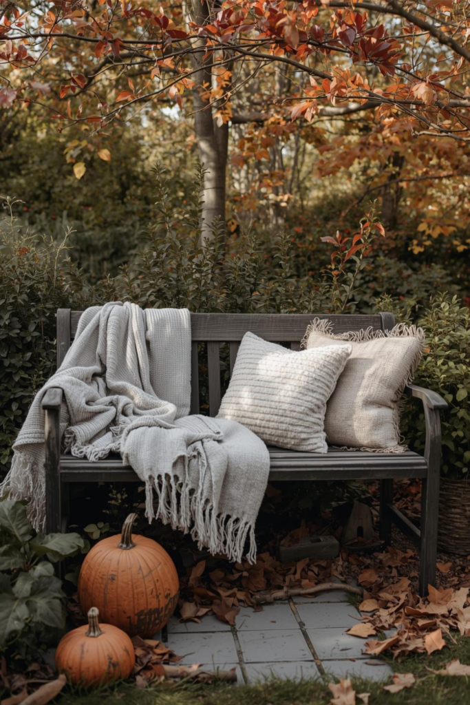 Garden Bench Nook with Fall Throws Foliage2