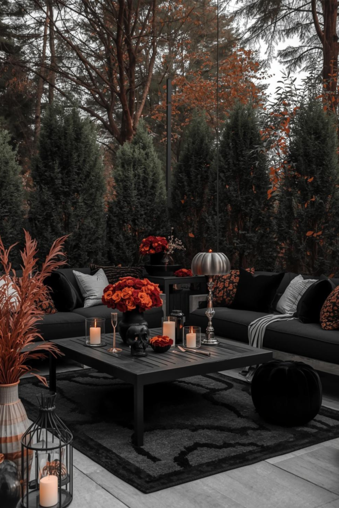 Halloween Patio with Dark Florals Sculptural Decor1
