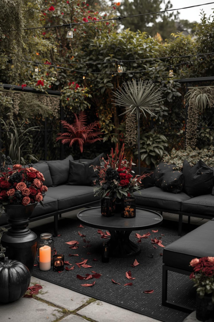 Halloween Patio with Dark Florals Sculptural Decor2