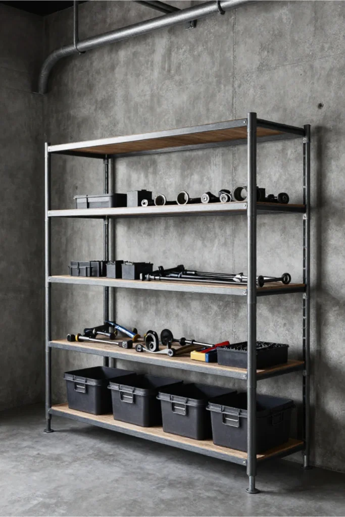 Industrial Pipe Shelving With Concrete Cool1