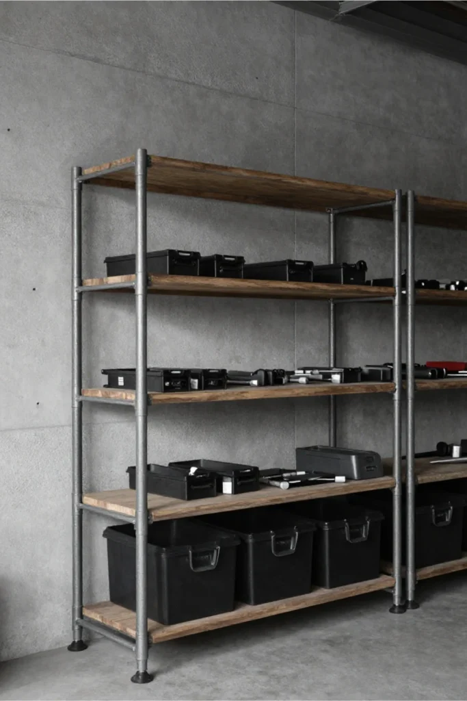 Industrial Pipe Shelving With Concrete Cool2
