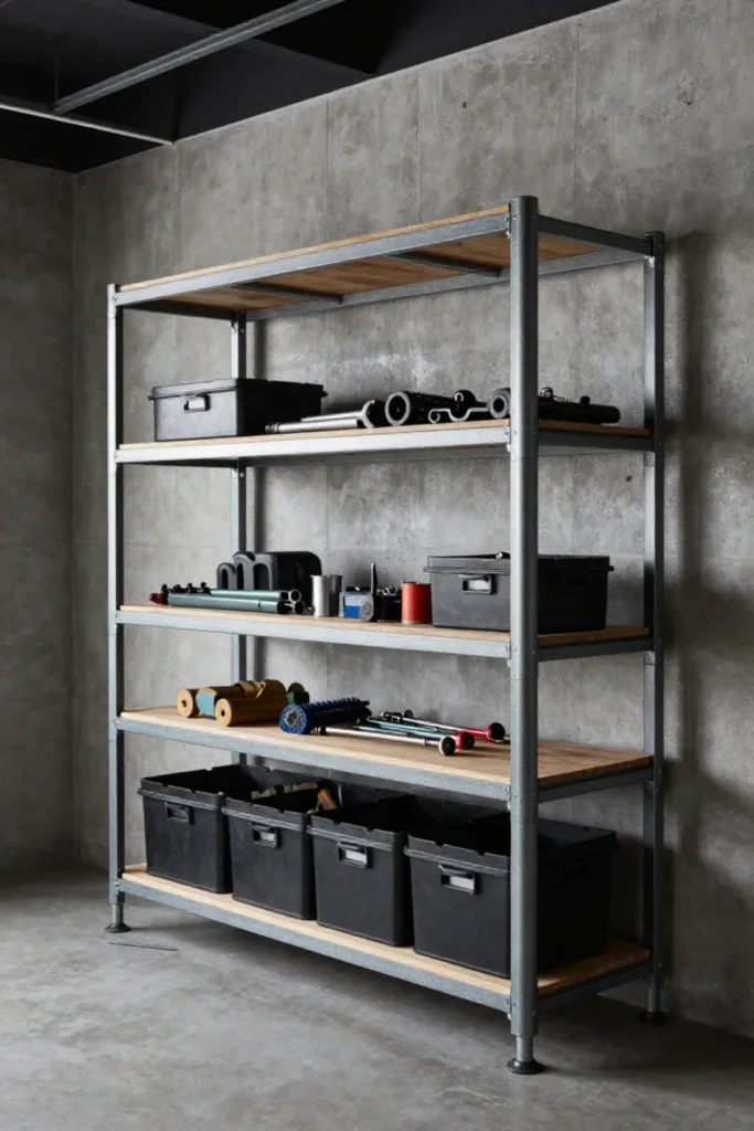 Industrial Pipe Shelving With Concrete Cool3