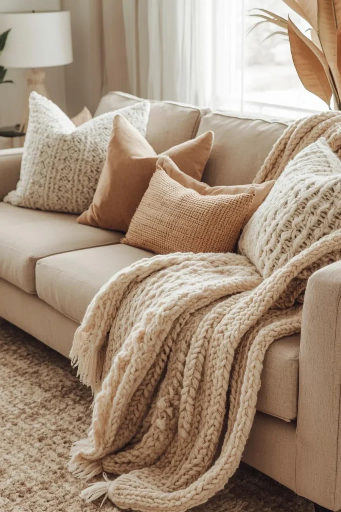 Layer Neutral Knits in the Living Room2