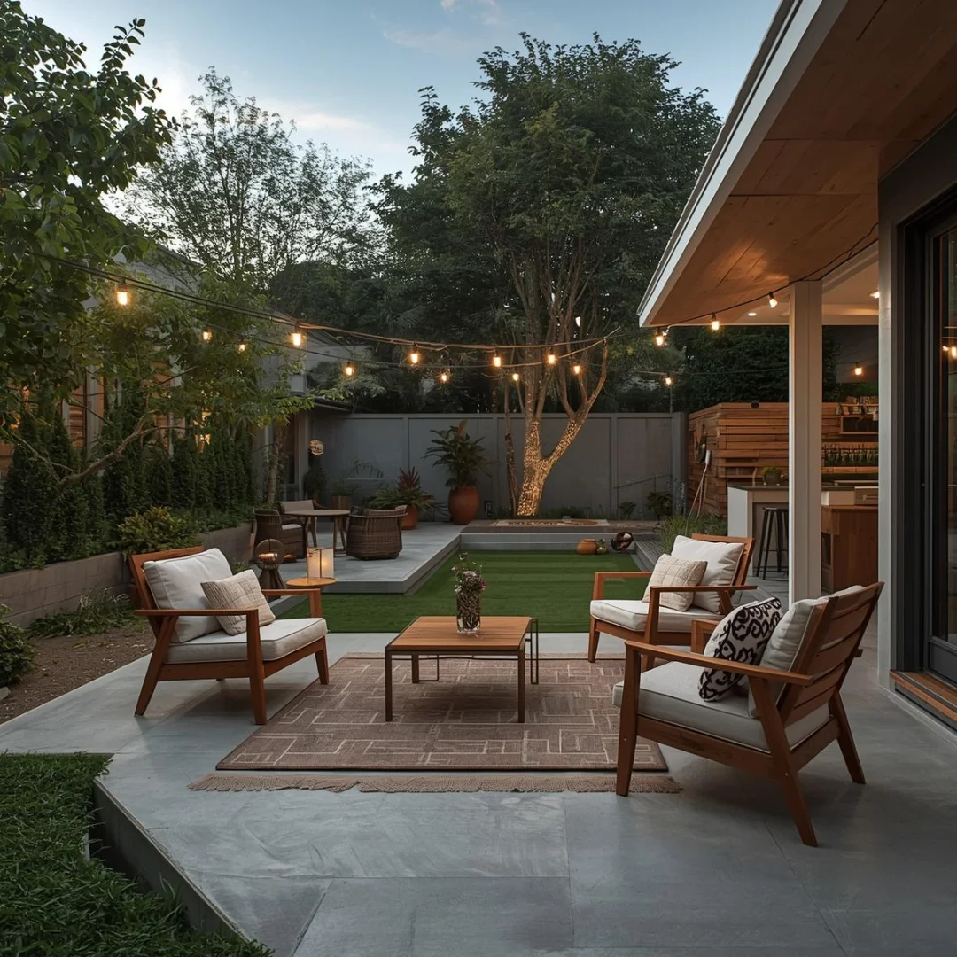 Modern concrete backyard patio