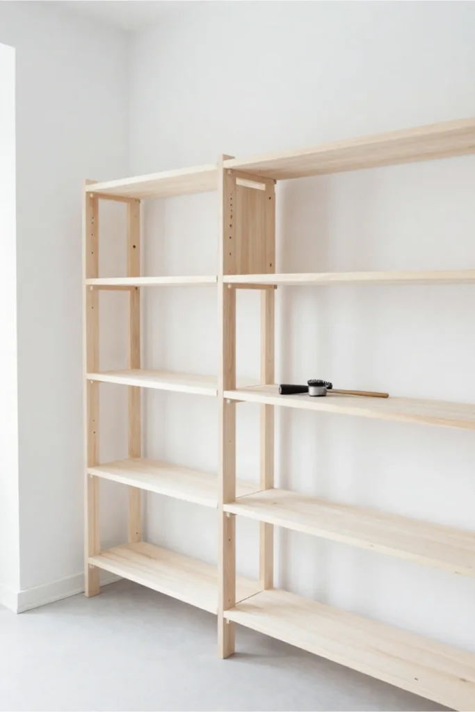 Scandinavian Birch Shelves With Bright White Minimalism2
