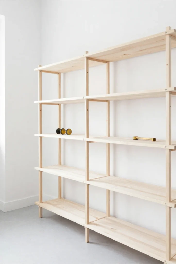 Scandinavian Birch Shelves With Bright White Minimalism3