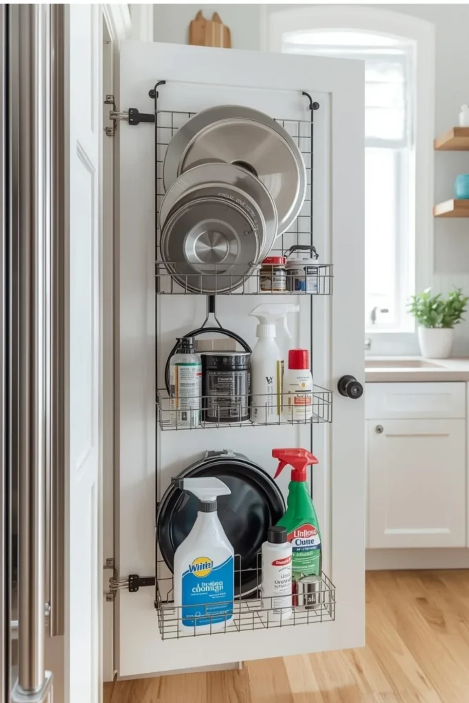 Add a Door Rack for Lids and Cleaning Supplies
