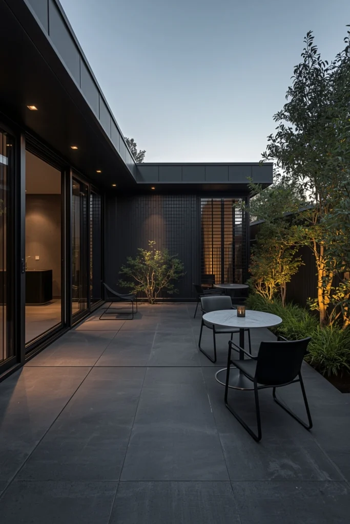 Dark Charcoal Concrete with Black Metal Accents
