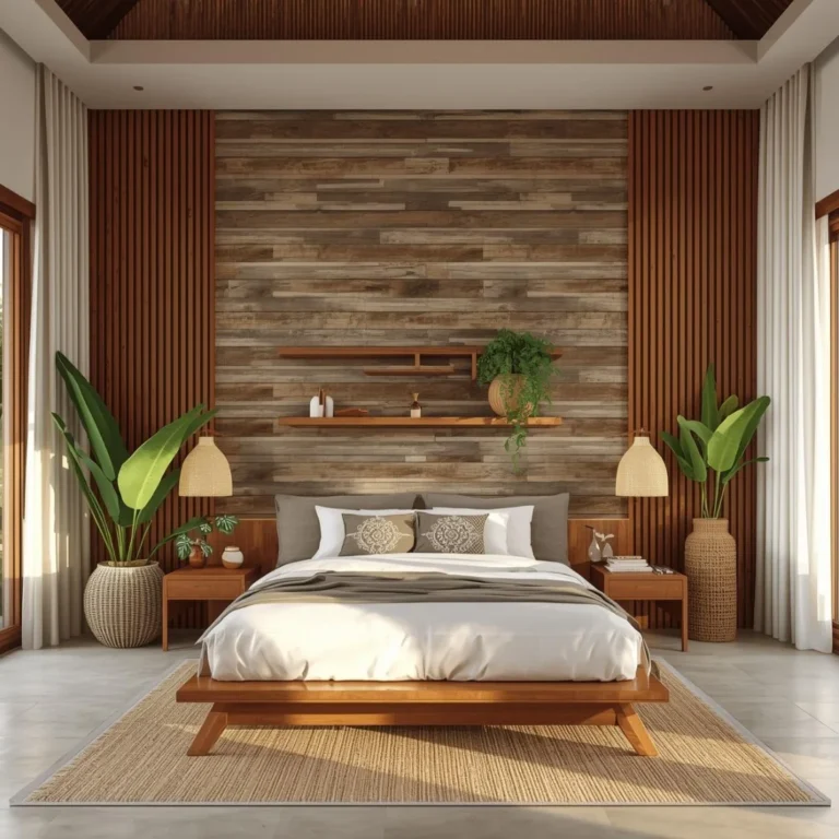 Modern Tropical Bedroom Ideas with Wood and Plants