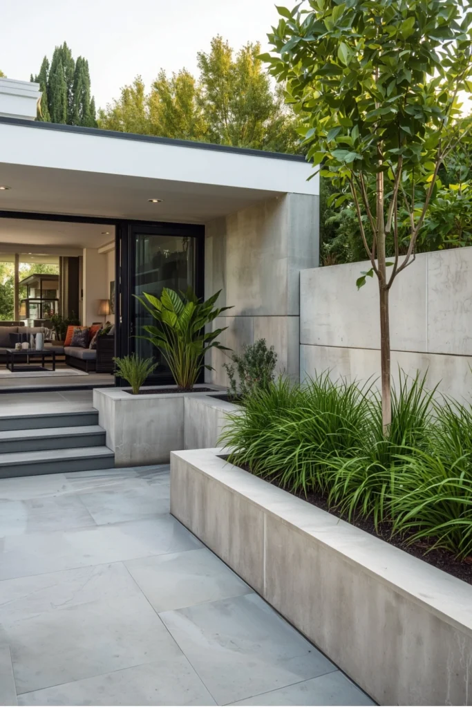 Raised Concrete Patio with Built In Planters