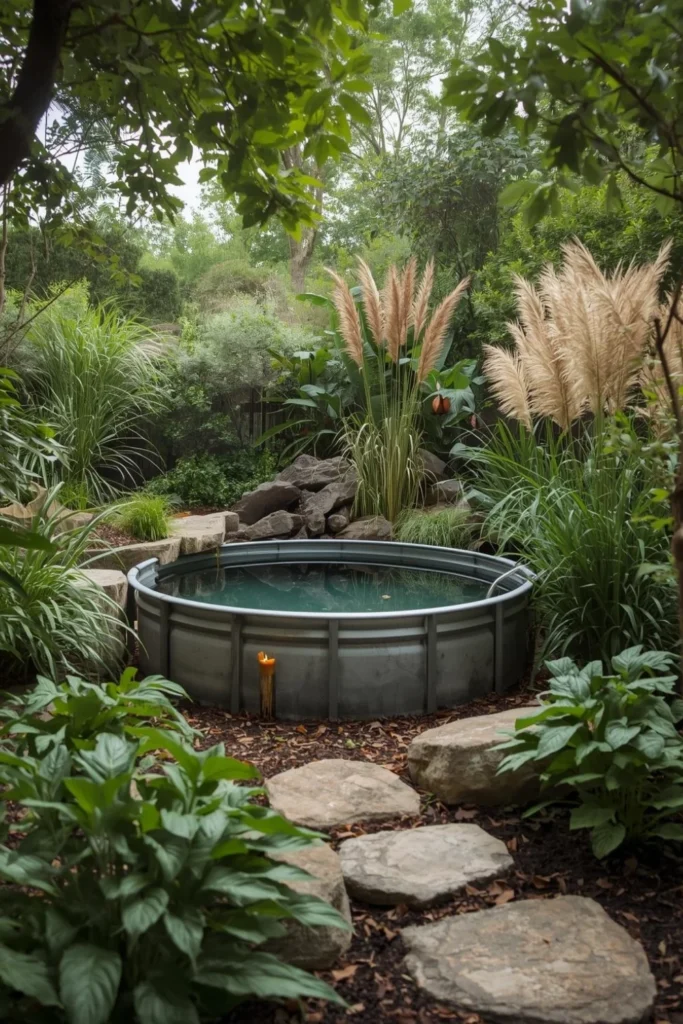 Stock Tank Pool Landscaping with Natural Flow