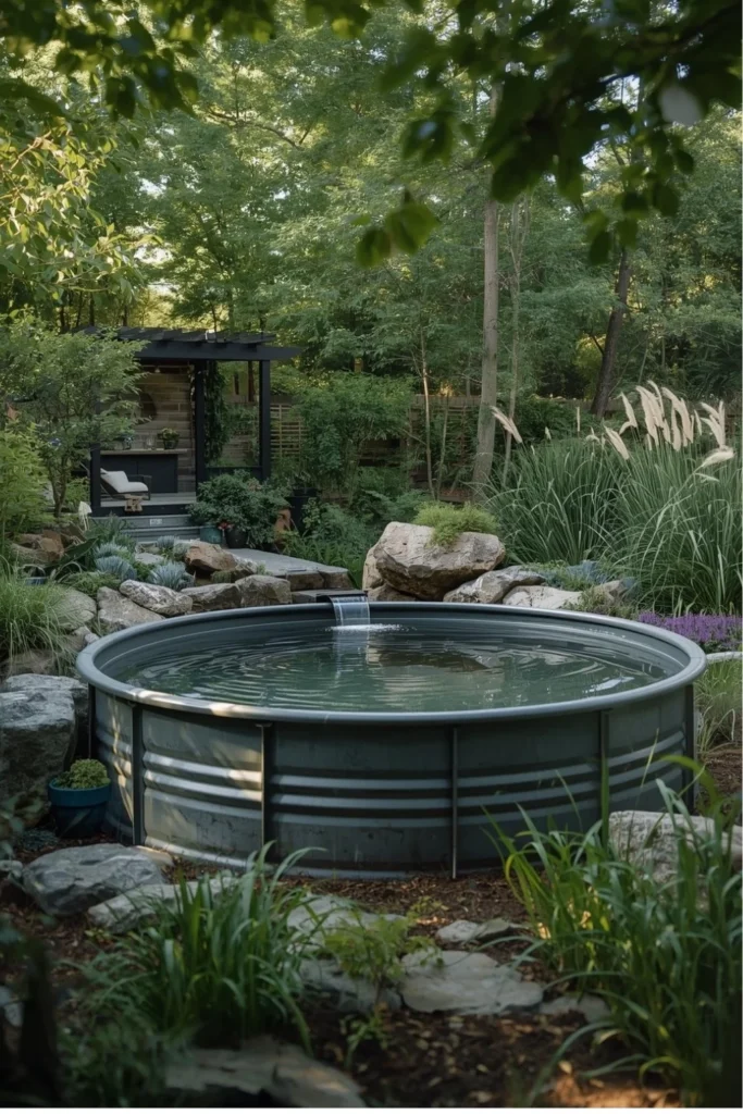 Stock Tank Pool Landscaping with Natural Flow2