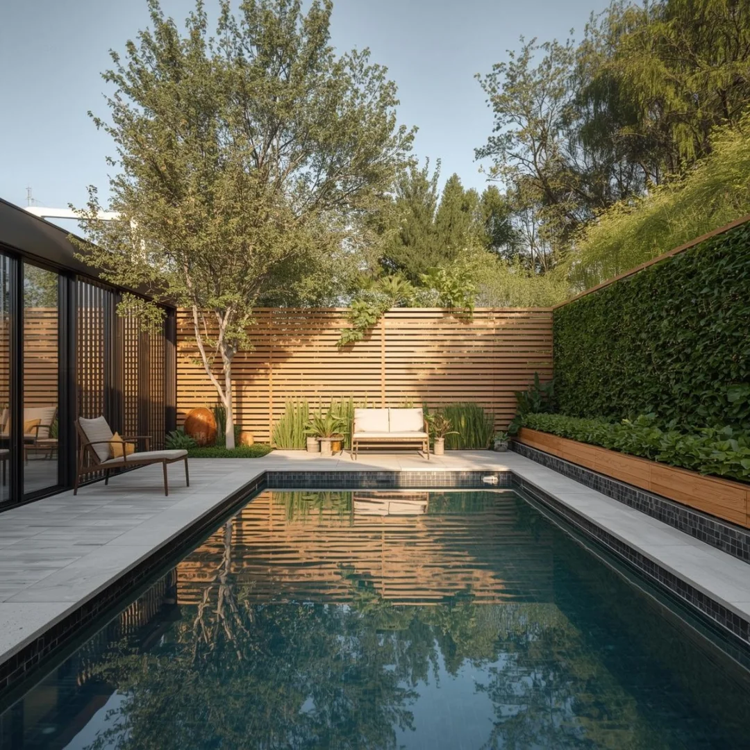 pool with stylish privacy design