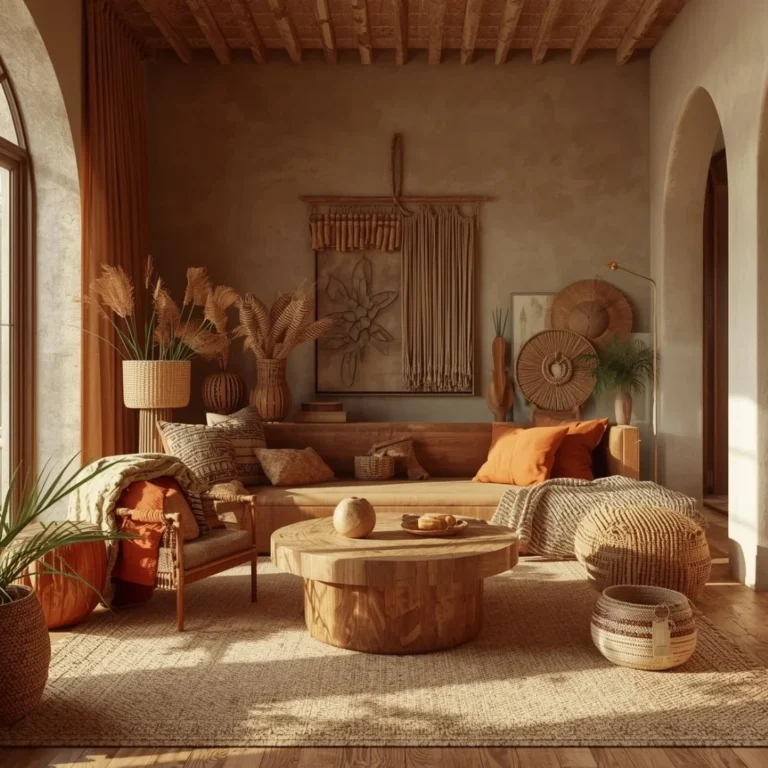 Afrohemian Living Room Ideas With Warm Earth Tones & Artisan Textures