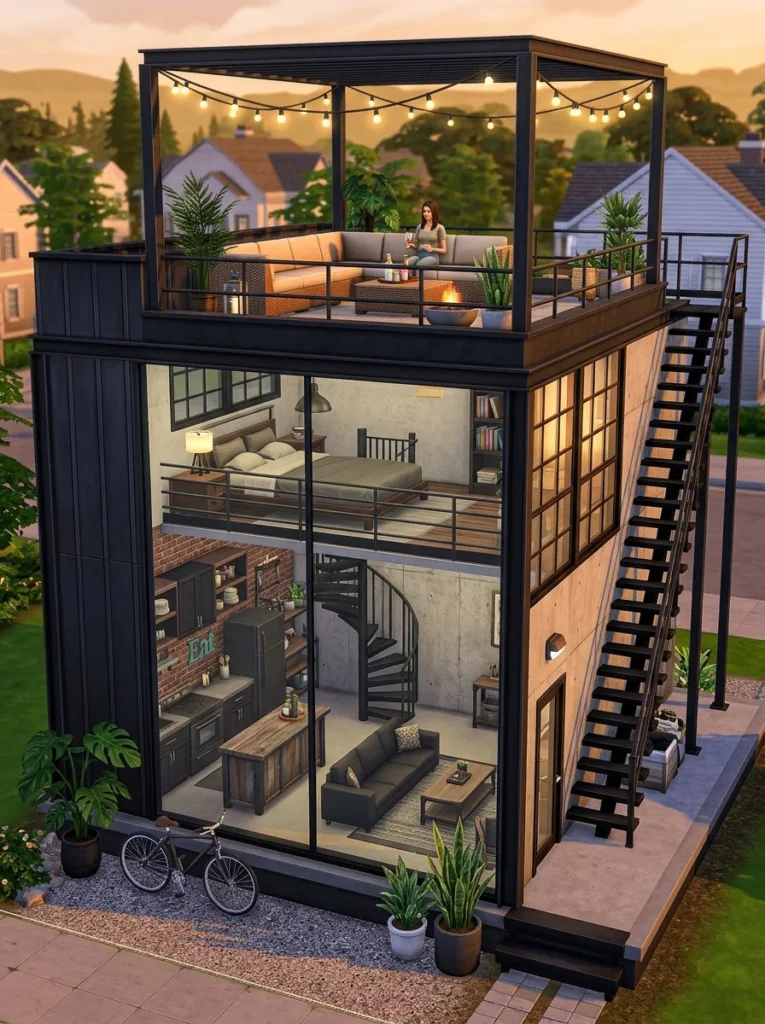 Modern Industrial Tiny Loft Sims 4