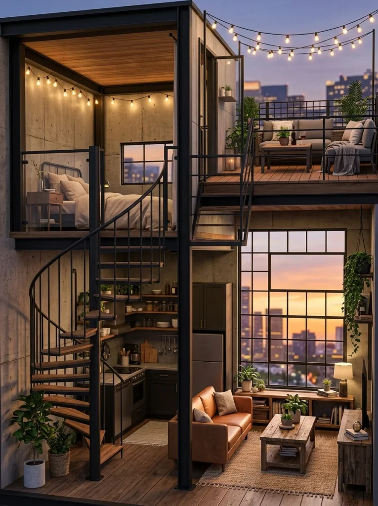 Modern Industrial Tiny Loft Sims 42