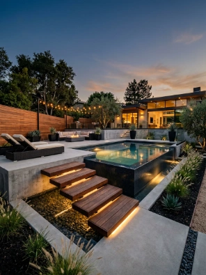 Raised Concrete Decks with Floating Wood Steps