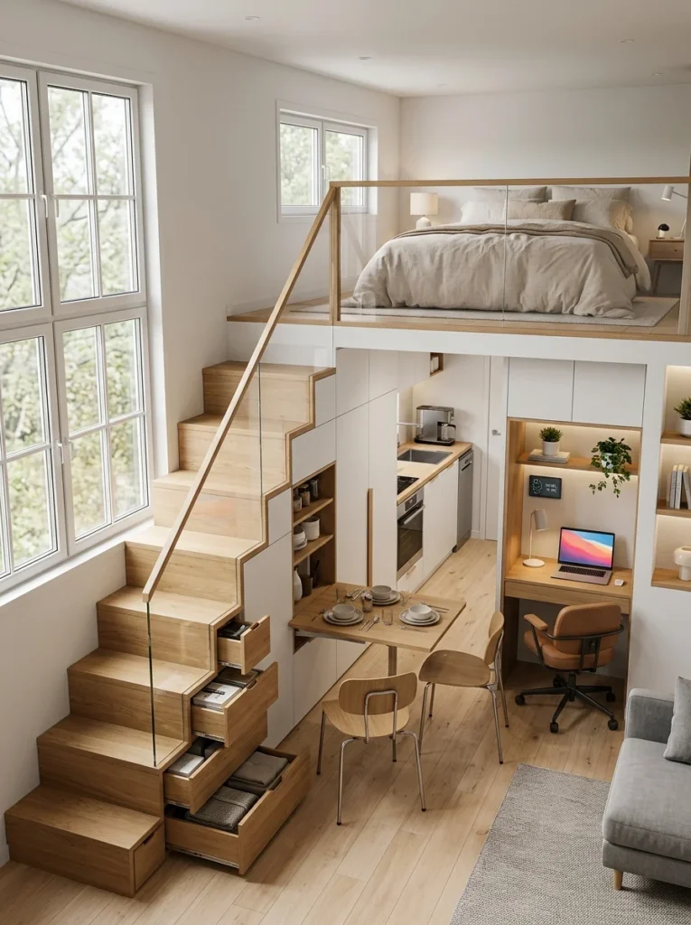 Smart Tech Tiny Loft Featuring Hidden1