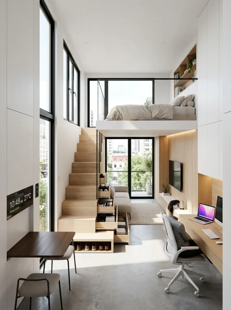Smart Tech Tiny Loft Featuring Hidden2