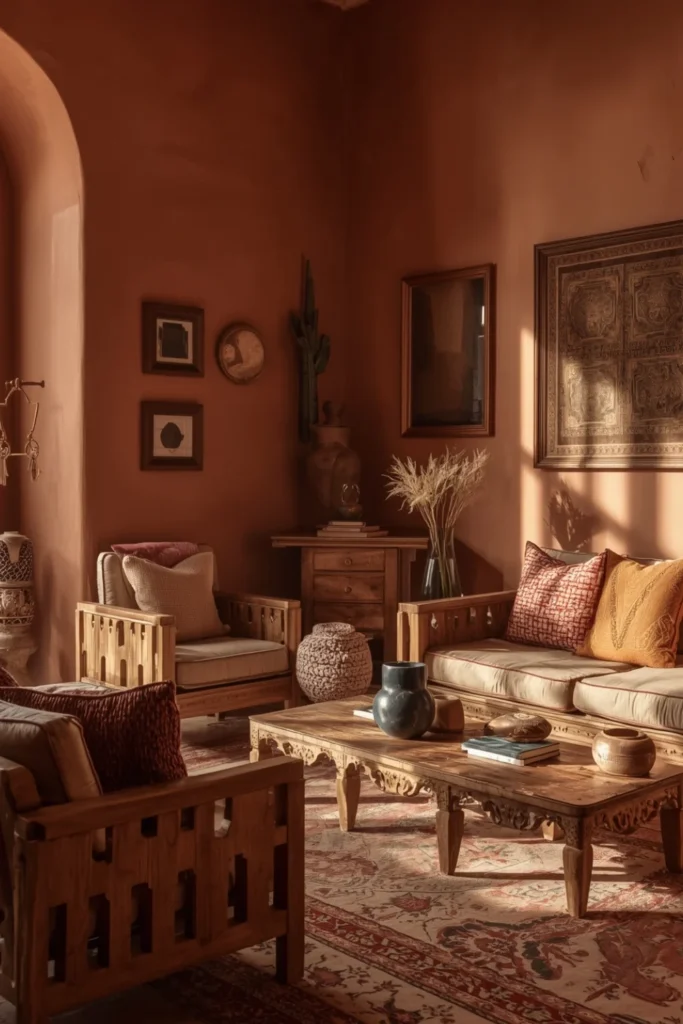 Terracotta Oasis With Carved Wood Drama1
